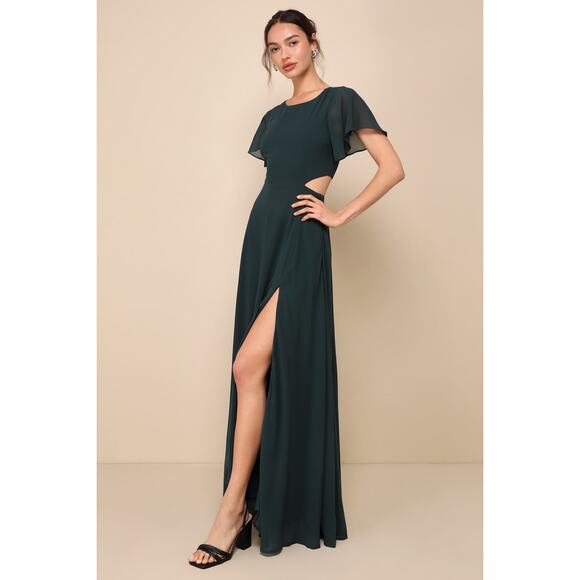 Lulus NWT Emerald Green Garden Bliss Maxi Dress Small Cut Out Formal Bridesmaid - Picture 1 of 9